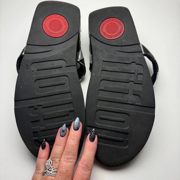 FitFlop Damen Lottie Dark Rainbow Patchwork Faux Leather Toe Post Sandal AJ5-231 - Picture 7 of 11